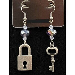 Handamde Lock & Key with AB Purple & Pale Blue Crystal Earrings by Neanie-Bot